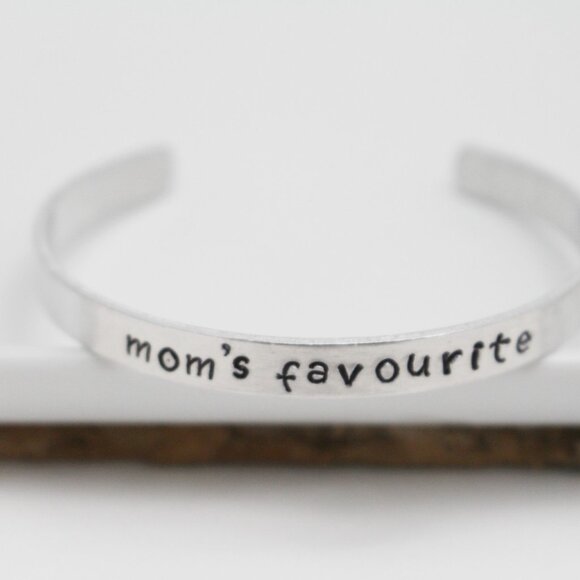 Mom's Favourite - Hand Stamped Anodized Aluminum Bangle - Adjustable - Picture 8 of 11